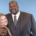 Lindsey posing with Shaquille O'Neal at a LinkedIn event